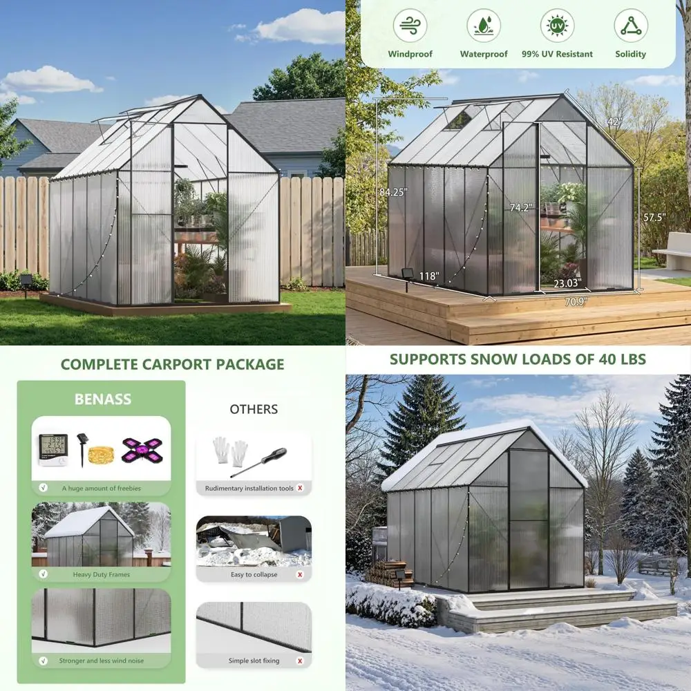 

Большая уличная сверхмощная теплица из поликарбоната с вентиляционным отверстием на крыше и алюминиевым горячим домиком для садоводства 6x10 футов