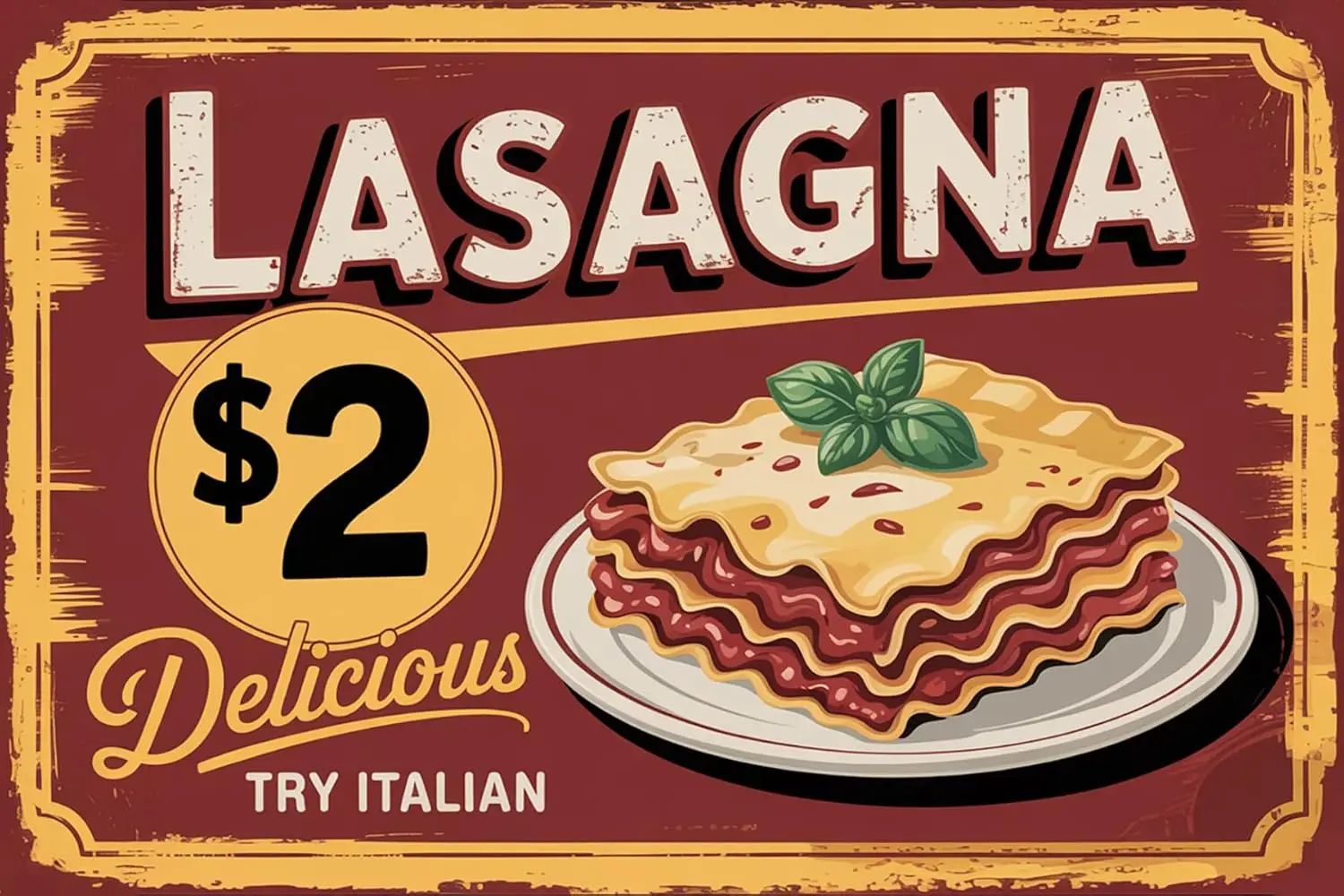 Lasagna Kitchen Vintage Metal Tin Signs Try Italy Delicious Food Sign Wall Decor Gift for Home Dinner Room Cafe Bread Shop  sign