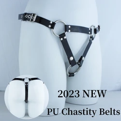 New Male Chastity Belt Anti-slip Device PU Leather Assisted Belt ONLY Adjustable Cord Cock Ring Accessories Sex Toys Sex Shop 18