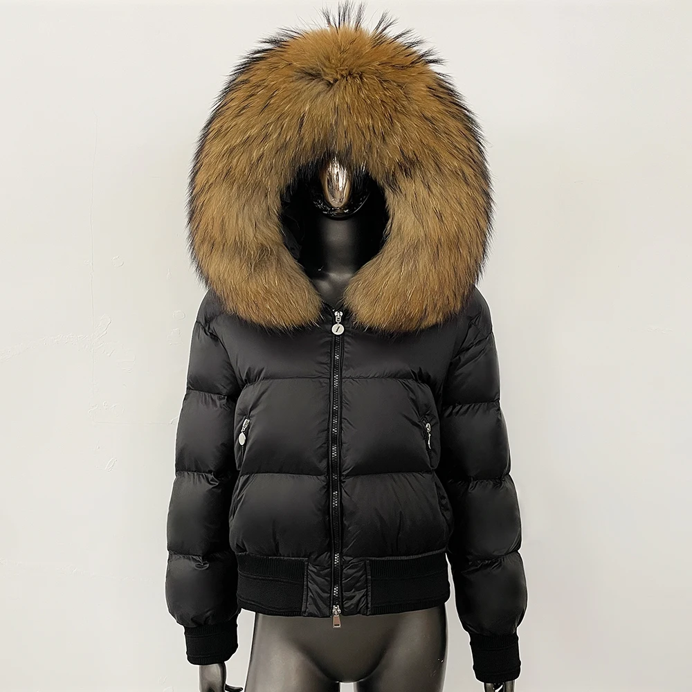 

CXFS вязаный манжет с воротником из натурального меха, белое пальто на утином пуху, большой пушистая куртка-пуховик из натурального меха енота, женская зимняя верхняя одежда 2025 г.