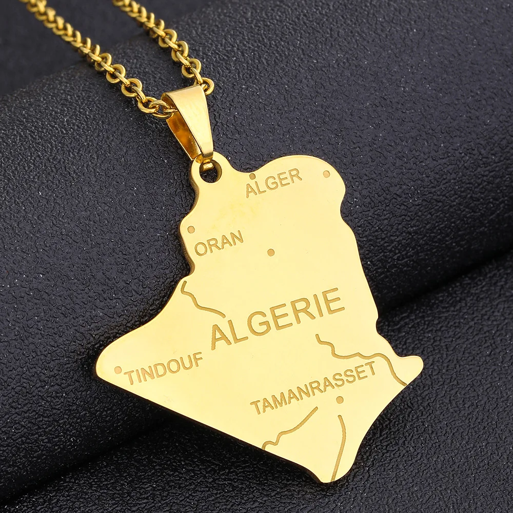 European, American stainless steel Algeria map pendant necklace ethnic style men's and women's couple necklace trendy jewelry