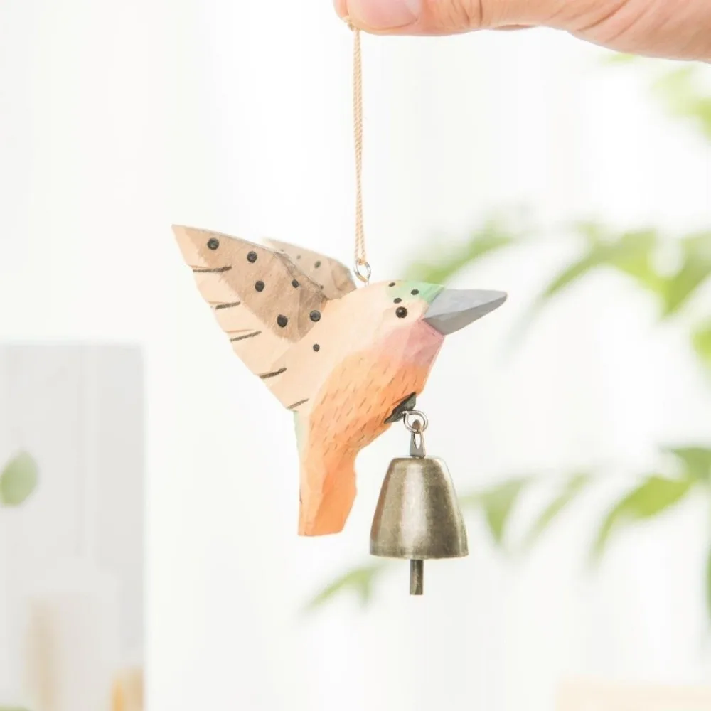 Funny with Bell Hummingbird Wind Chime Hanging Ornaments Cute Wooden Wind Chime Home Decor Wood Grain Bird Sculpture Home Use