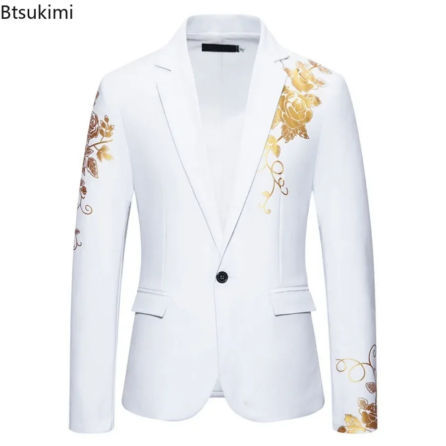 New 2025 Paisley Hot Stamping Print Suit Jackets Men\'s Business Party Wedding Slim Suit Fashion Single Button Blazer Coats Male