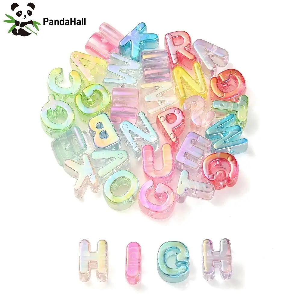 PandaHall 90-100pcs Random UV Plating Rainbow Iridescent Acrylic Letter Beads for Custom Name Necklace Gift Jewelry Making