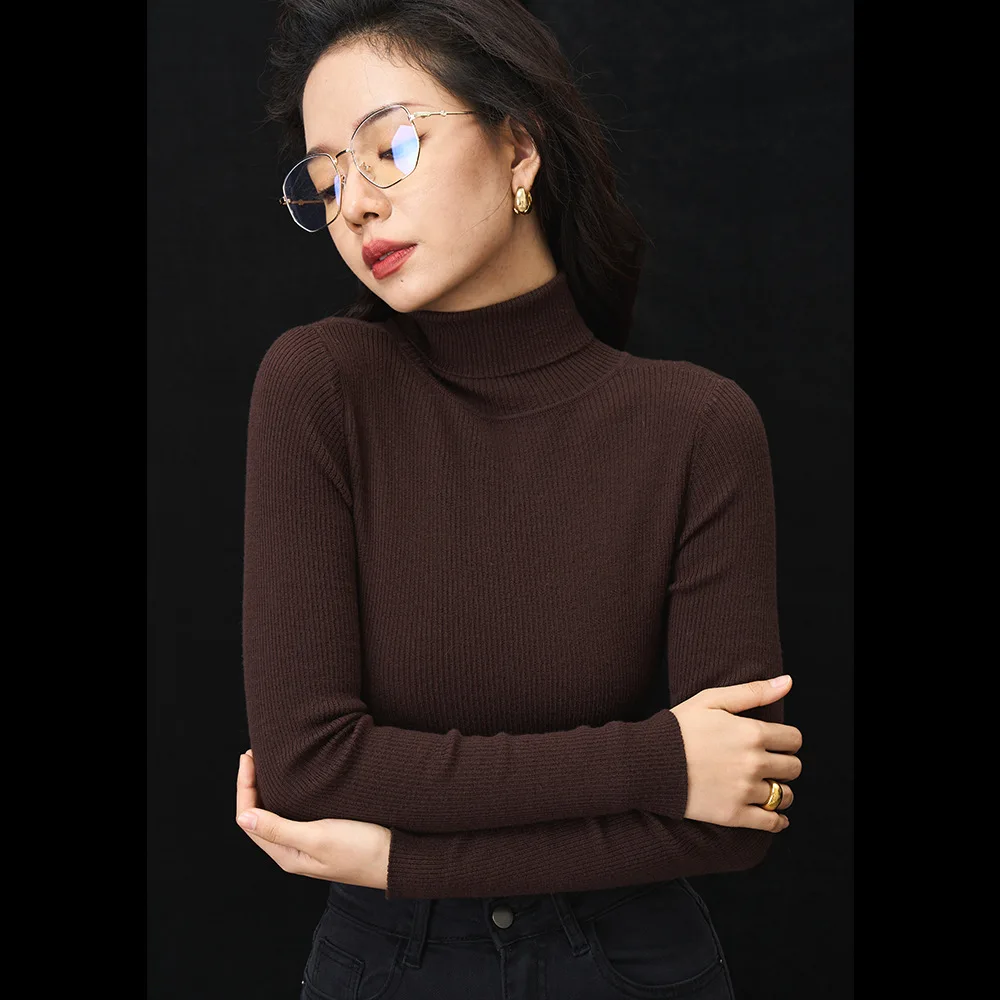 

Женский базовый вязаный свитер-гольф SNDU из шерсти с высоким воротом, длинным рукавом, облегающий, эластичный, для осеннего сезона