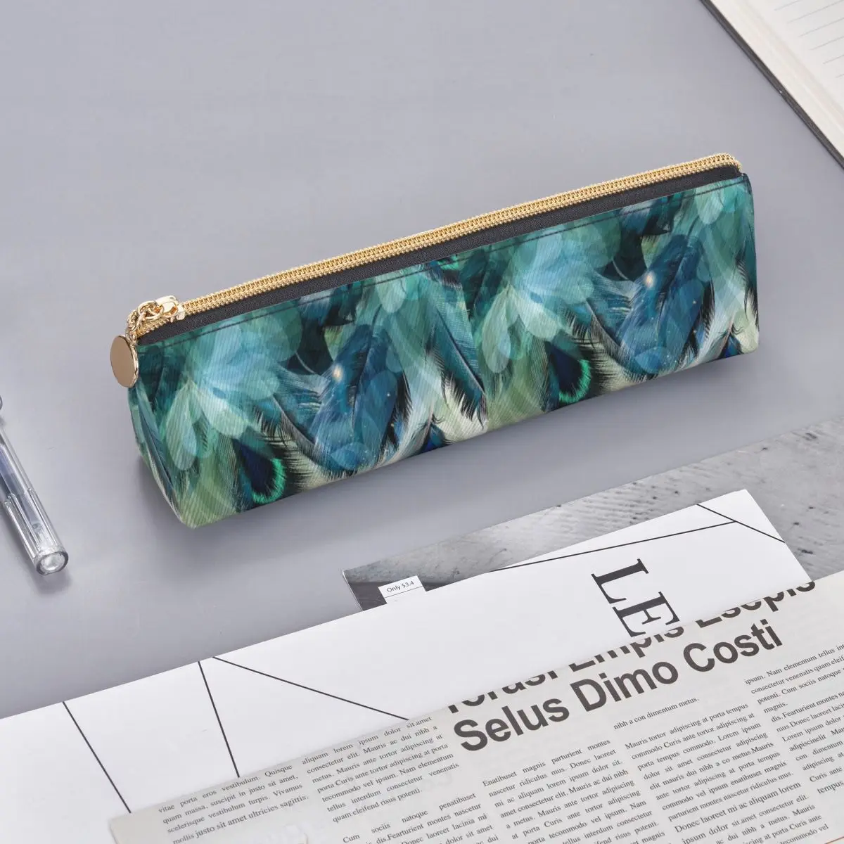 Peacock Feathers Turquoise Pencil Case for Kids Gifts Pen Box Pencil Bag Stationery Supplies Pen Holder Bag