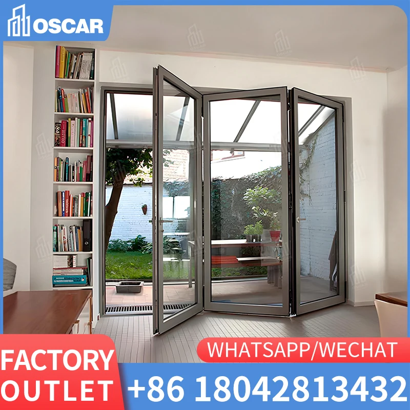 Premium Customized Aluminum Bifold Patio Doors with Tempered Glass for Strength and Durability