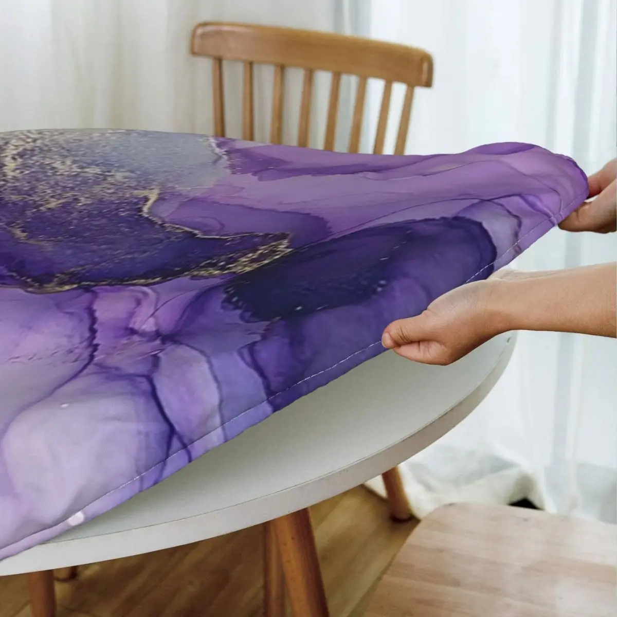 Original Regal Purple Alcohol Ink Abstract A Waterproof Round Tablecloth Oilproof Table Cloth Kitchen Events Dining Table Cover