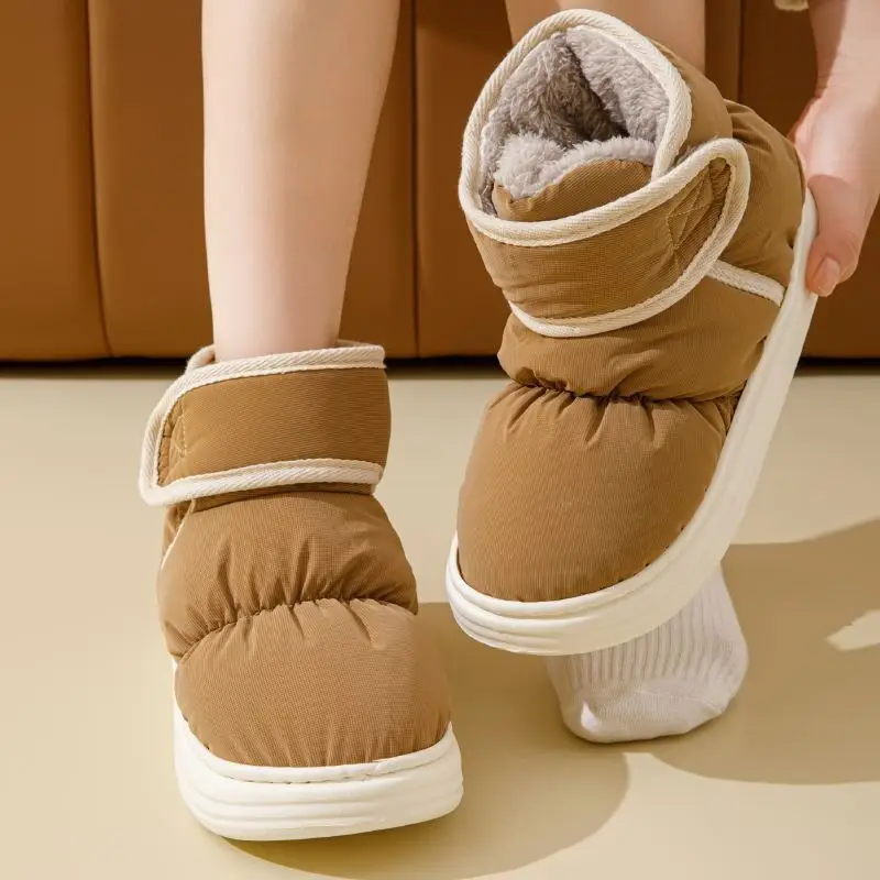 

​ Женские зимние милые непромокаемые хлопковые тапочки с высоким берцем, дизайн на закрытом каблуке, уютная носимая обувь для дома и улицы для пар ​