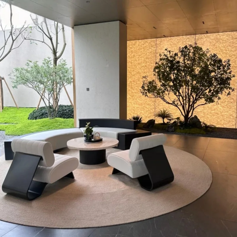 Outdoor sofa stainless steel terrace minimalist sofa hotel lobby reception area black and white color scheme curved sofa