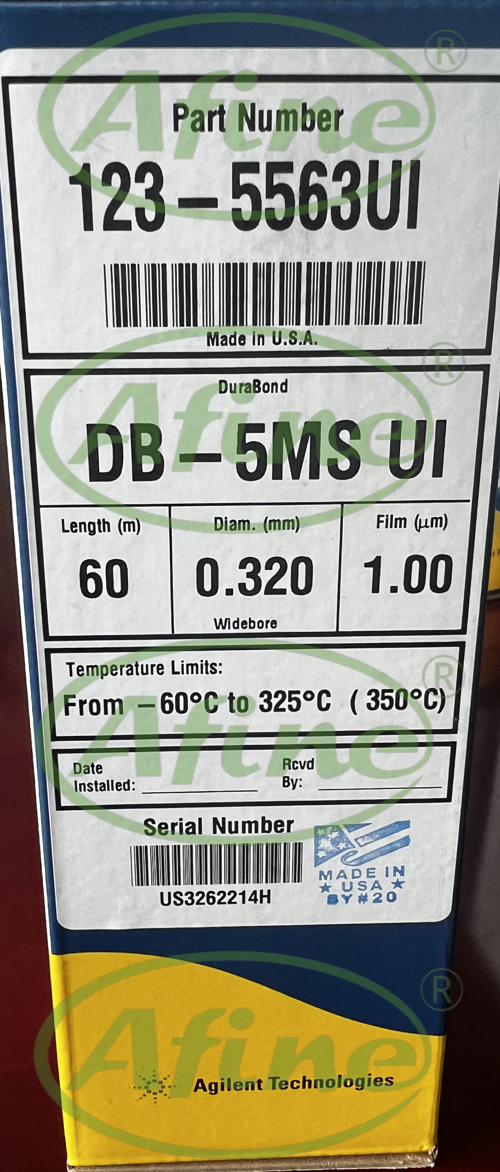 AFINE Agilent DB-5ms Ultra Inert Columns 123-5563UI JW DB-5ms Gas Chromatography Column 60m 0.32mm 1.00µm 7-inch Racks