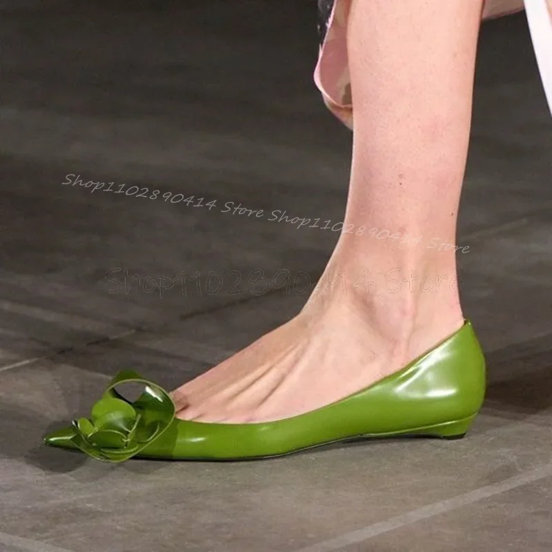 Green Appliques Decor Pointed Toe Runway Pumps Slip On Women Shoes Low Top Fashion Party Feast Banquet 2025 Zapatos Para Mujere