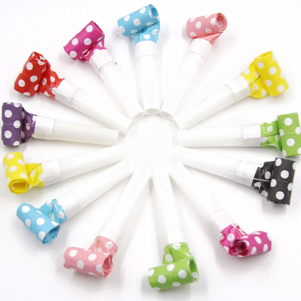 

36Pcs Colorful Plastic and Paper Whistles Cheering Props Party Blowouts Noisemakers for Birthday Halloween Wedding Carnival