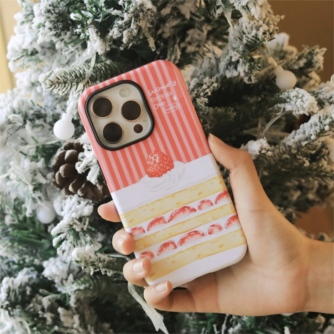 

Ins Pink Striped Strawberry Cake Case for IPHONE 17 16ProMax 15 14 13 12 11 PRO Plus Acrylic TPU Two in One Magnetic Phone Cases