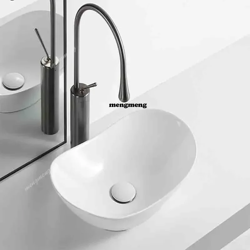 

Z136430*280*140mm White Basin Ceramic Washbasin Toilet Countertop Sink Balcony Hand Wash Sink Oval Basin With Drain Pipe