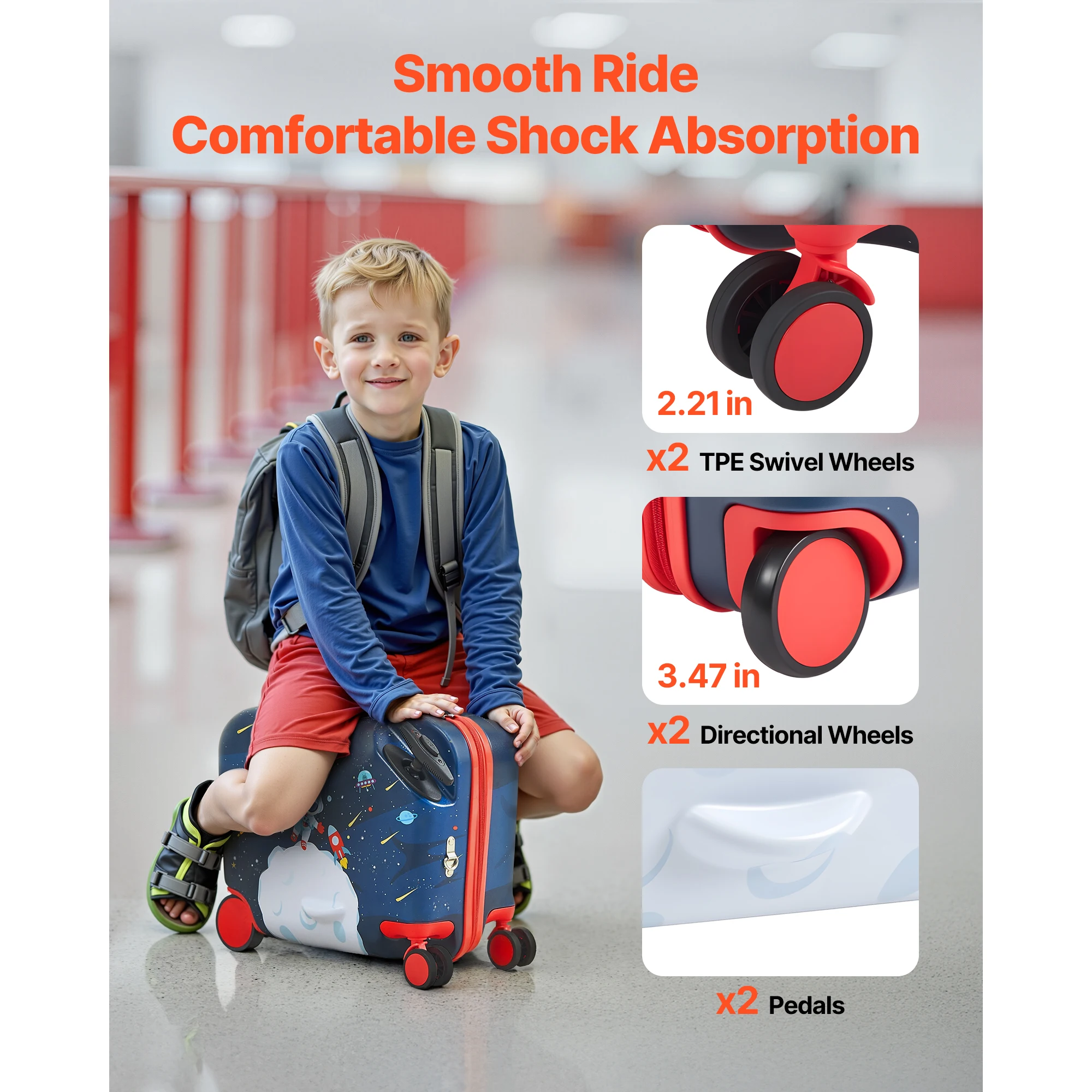 SucceBuy Equipaje de paseo de 18 pulgadas, 26L, equipaje de mano para niños pequeños con ruedas, maleta de montar para niños y niñas, regalos