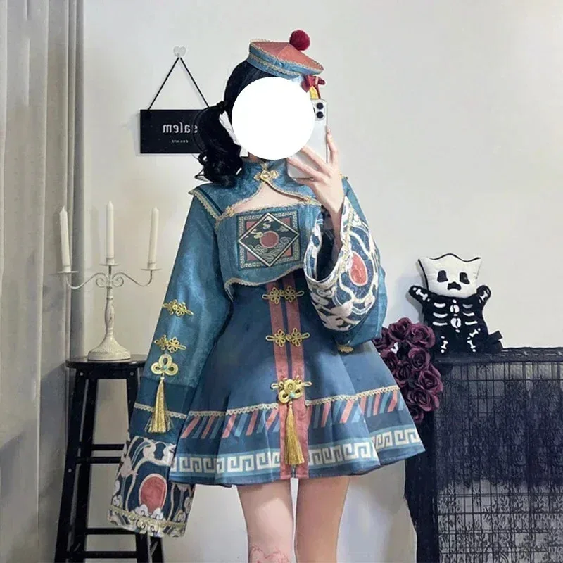 Vestido japonés de Lolita azul para mujer, vampiro chino, Pascua, Festival de Halloween, fiesta, ropa de Anime, disfraces de zombis Kawaii
