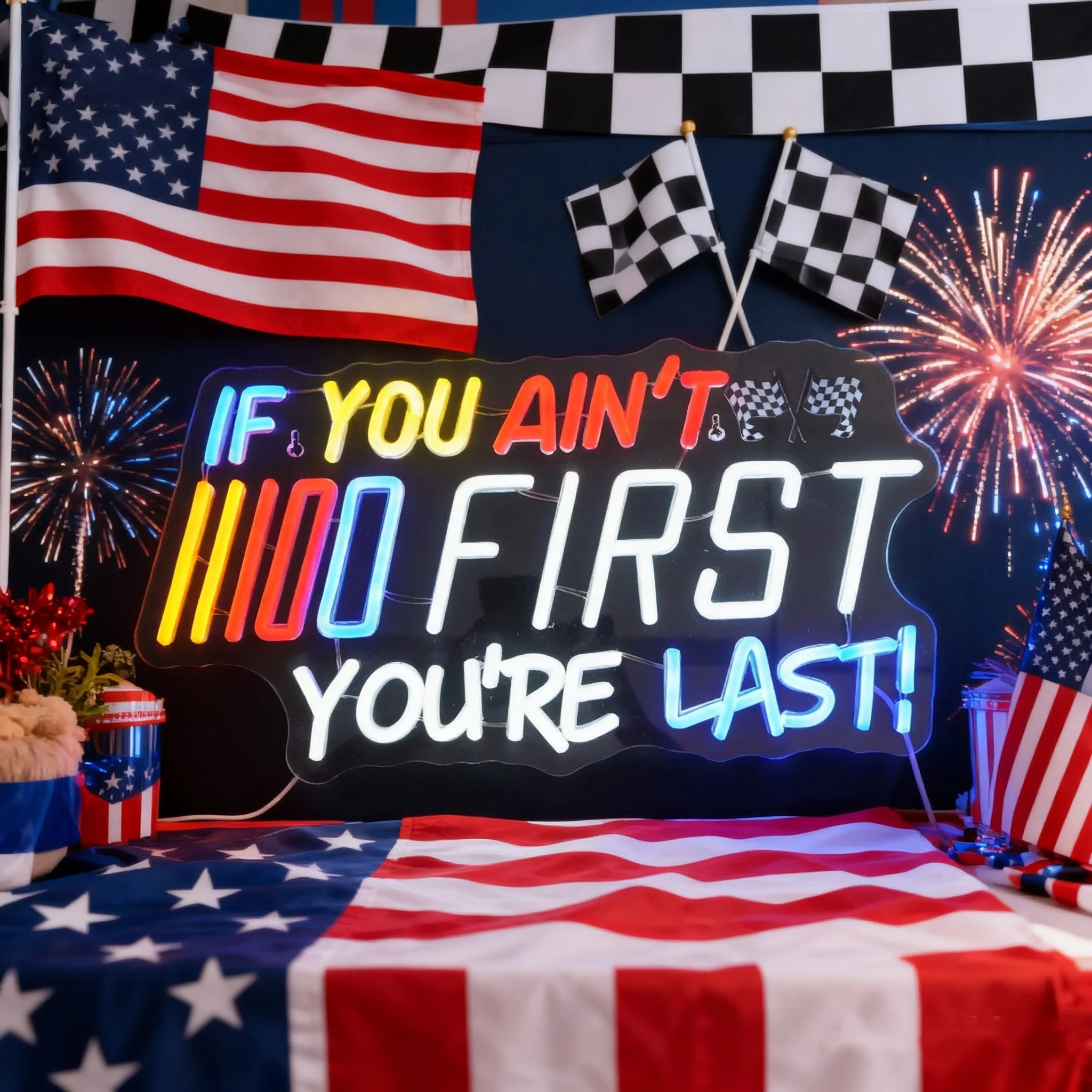 

Decorative Sign Plaque Colourful Neon Sign Reading 'If You Ain't Not First, You're Last', Inspirational Slogan, Decoration For M