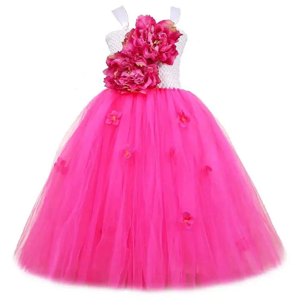 Peony Flower Girl Dresses for Wedding Party Girls Bridesmaid Ball Gown Kids Tutu Costumes Princess Fairy Long Dress Full Length