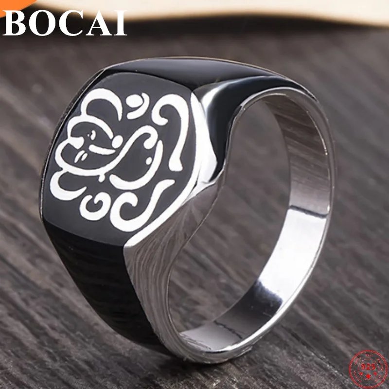 BOCAI S925 Sterling Silver Charm Ring for Men 2022 Popular Middle East Retro Elephant Totem Hand Ornaments Pure Argentum Jewelry