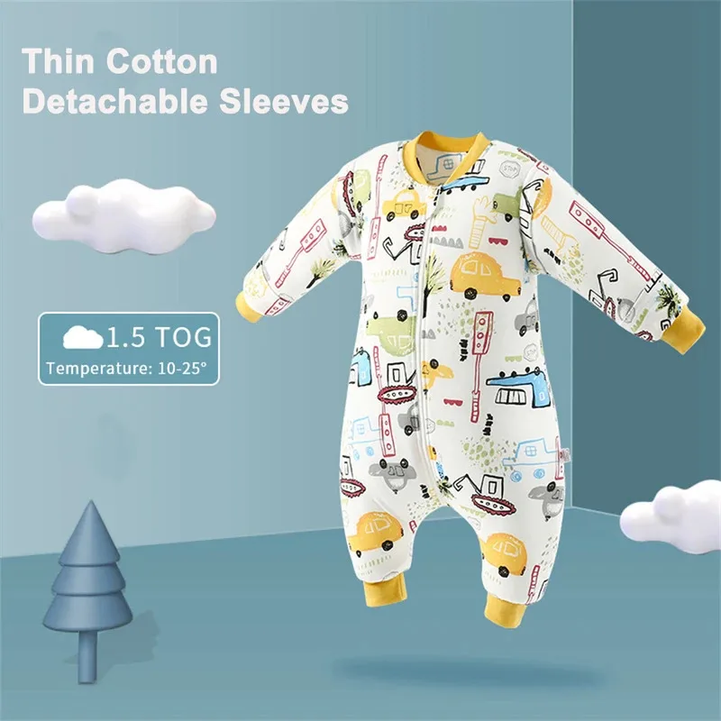 بيجامة قطنية سميكة بأكمام قابلة للفصل للجنسين للأطفال الصغار والأولاد والبنات للخريف والشتاء بأرجل مقسمة معطف نوم للأطفال