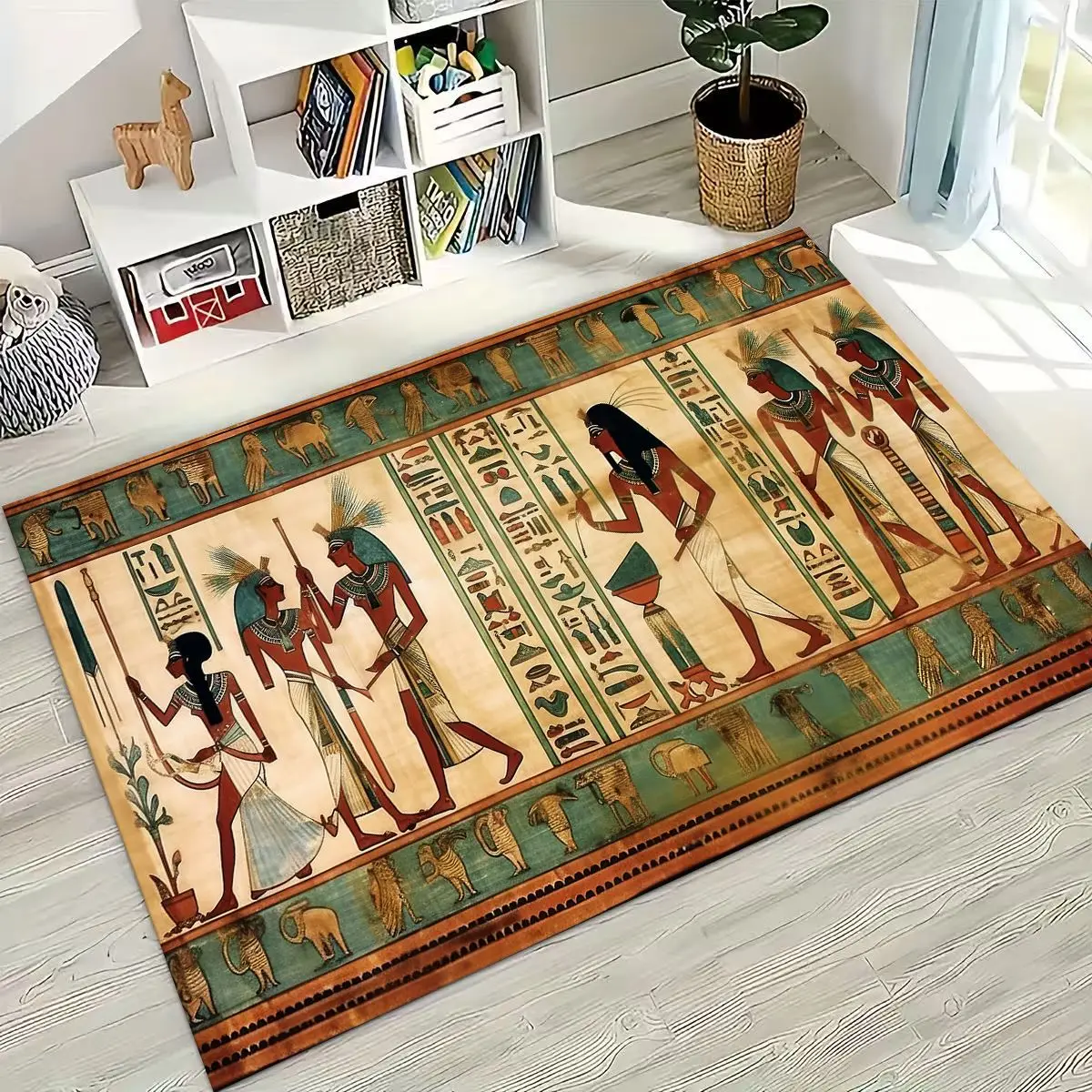 

Ancient Egyptian Hieroglyphic Symbols Carved Murals Rug for Bedroom Living Room Sofa Home Doormat Decor,Kids Non-slip Floor Mat