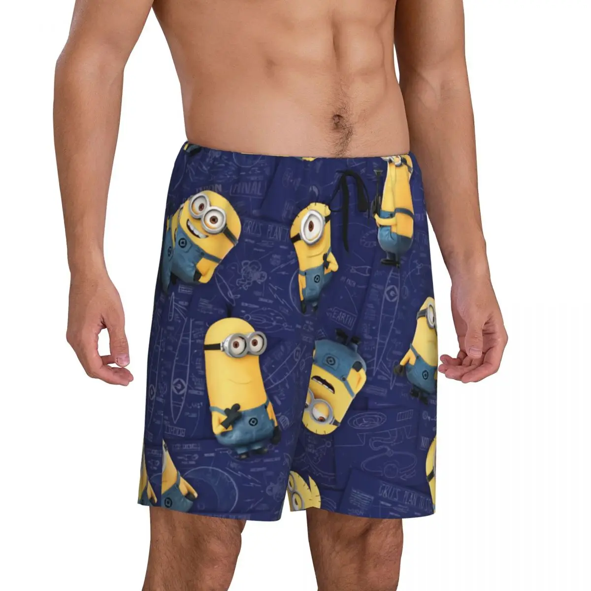 Custom Animated Comedy Movies Minions Pajama Bottoms Men's Lounge Sleep Shorts Stretch Sleepwear Pjs with Pockets