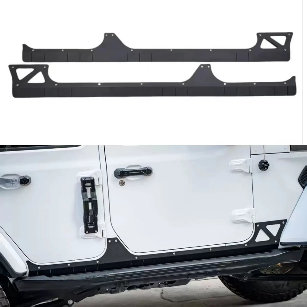 Side Skirt Rocker Guard for Jeep Wrangler JL 4XE 2018-2026, Aluminum Black Stick-On No Drill Body Armor Decorative, JL9028