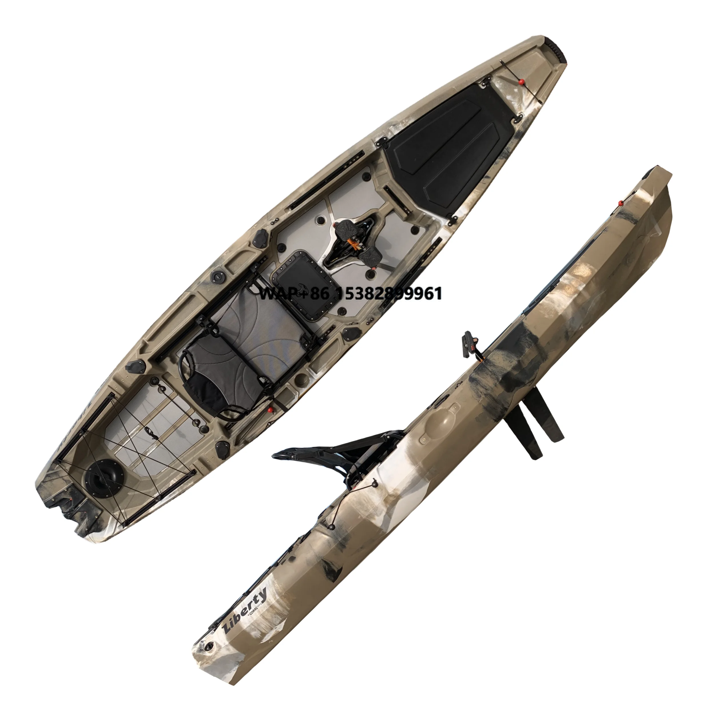 HOT Selling Single Pedal Kayak One Person Fishing Kayak Pedal Drive Aluminum Seat Big Hatches