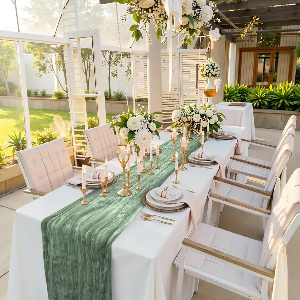 حكيم الأخضر القماش الجدول عداء ريفي بوهو الشاش الأزرق الوردي الجدول عداء الزفاف استحمام الطفل حفلة عيد ميلاد ديكورات المنزل