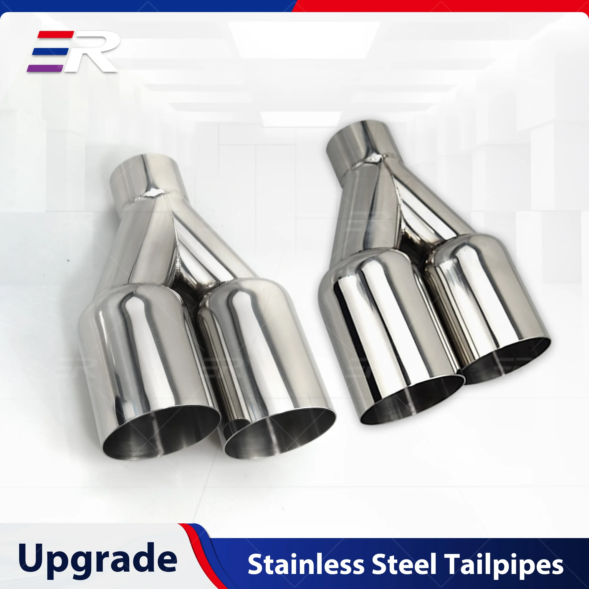 1PCS Universal Double Exhaust Tip Stainless Steel Silver Welding Muffler Tail Pipe Modify Straight Edge