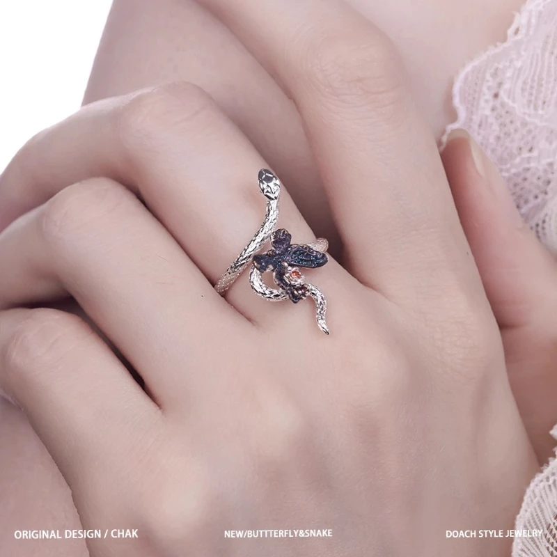 

Butterfly Ring Colorful Butterfly Snake 925 Pure Silver Jewelry Exquisite Opening Adjustable Finger Ring Woman Rings Fashion