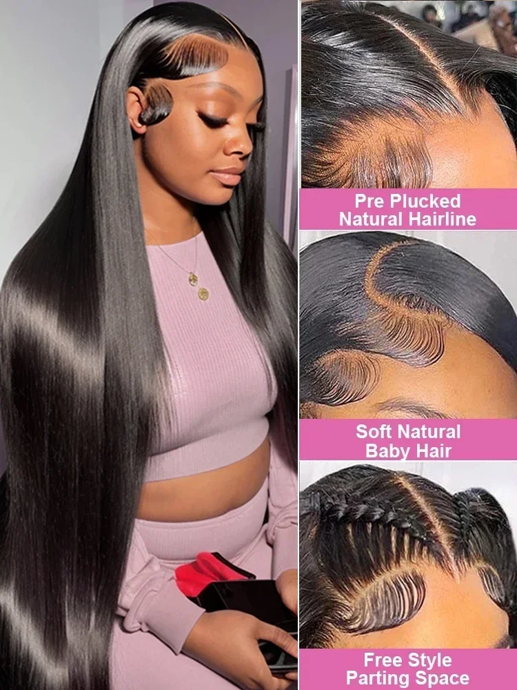 40 46 Inch Lace Front Human Hair Wigs Pre Plucked 13x4 13x6 Transparent Bone Straight Lace Wig Brazilian Frontal Wigs For Women image 2