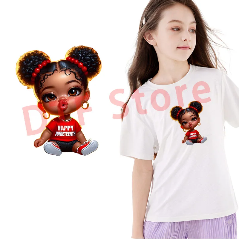귀여운 흑인 소녀 다리미 열 전달 패치, 아동복 dtf 다리미, 의류용 열 전달 패치
