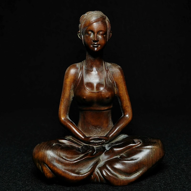 YIZHU CULTUER ART Size 10×8cm Collection Chinese Old Boxwood Hand Carved Sexy Belle Girl Statue Table Decoration Collectable