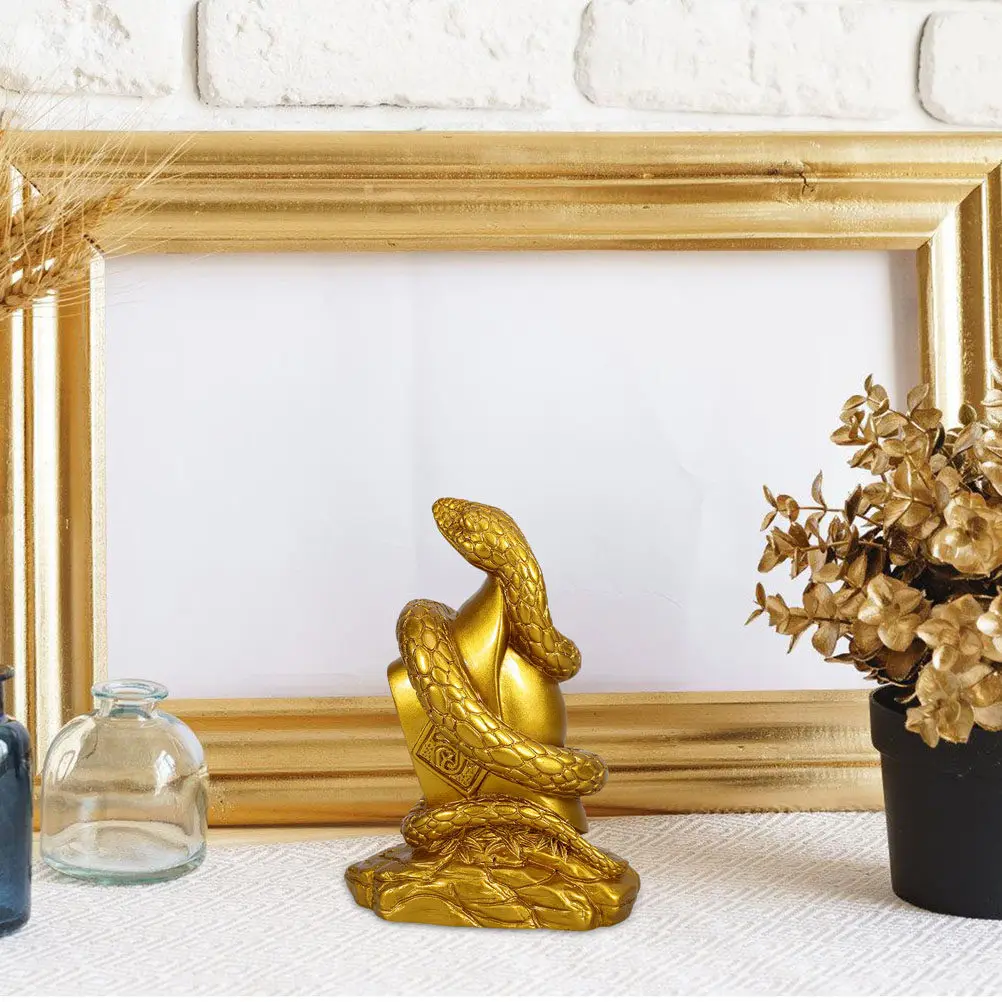 Resin Zodiac Snake Models for Figurine Collectors, Easy to Place in Small Spaces, Golden Tabletop Decor, 2 Pcs