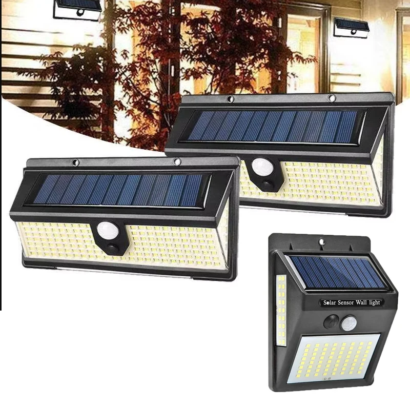 

2024 Solar Wall Light Garage Lamp Yard Security Lights Ip65 Waterproof 190LED/100LED 270 Degree Wide Angle Illuminated Reflector