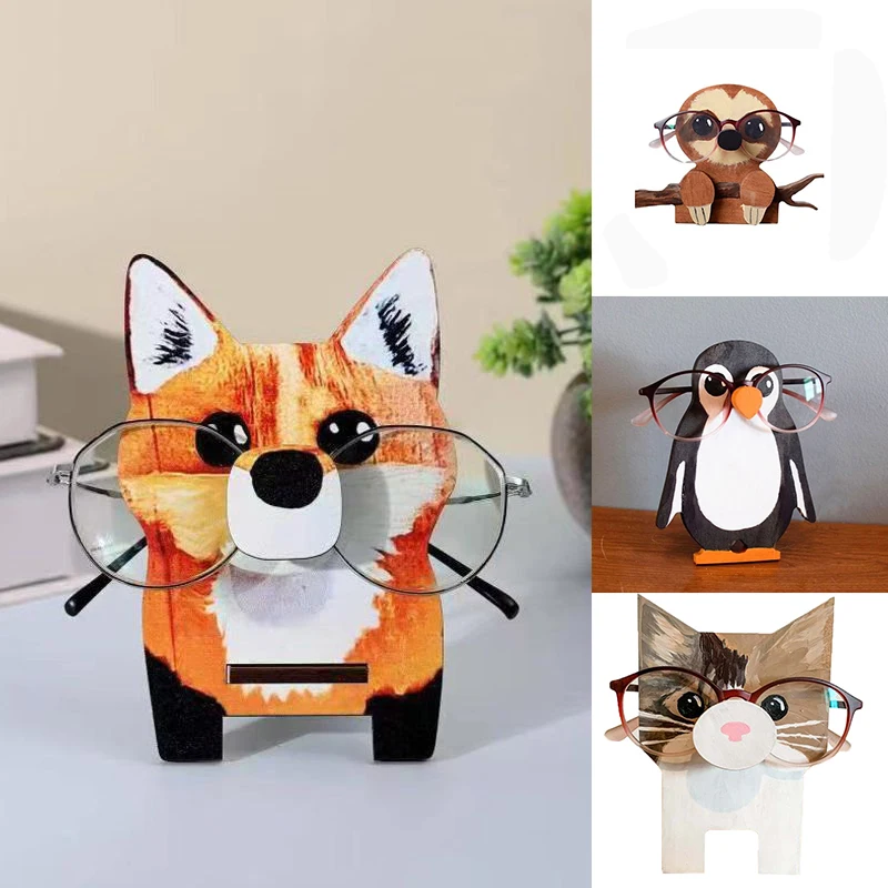 3D Kawaii Animal Glasses Rack Cute Cartoon Carvings Sunglass Display Rack Shelf Eyeglasses Stand Jewelry Wooden Holder Showcase