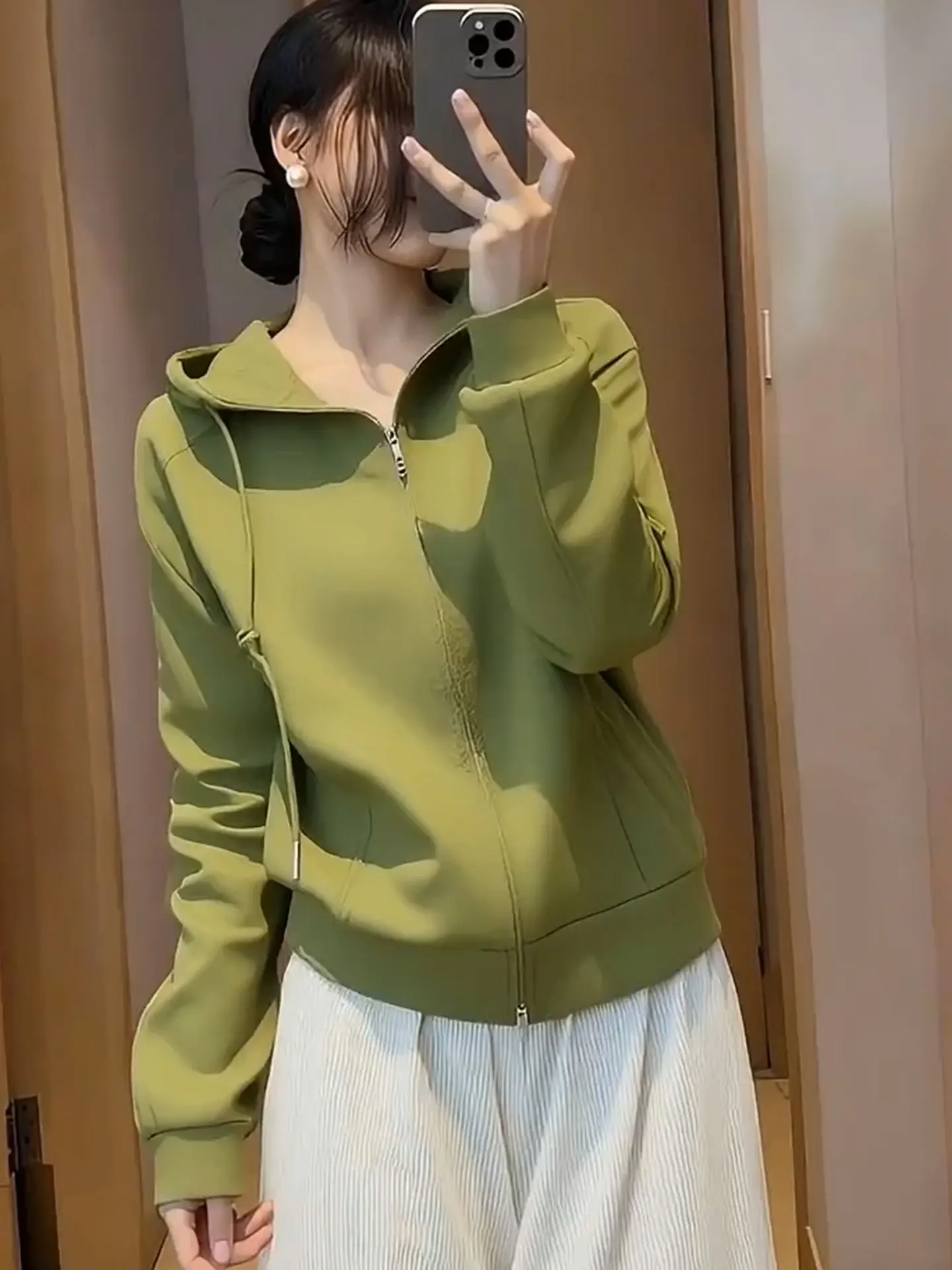 

Ele Long Sve Hoodie Women's Thiened Comfortable Spring Casual Sle Pure Color Sweatirt Warm And Cozy Streetwear