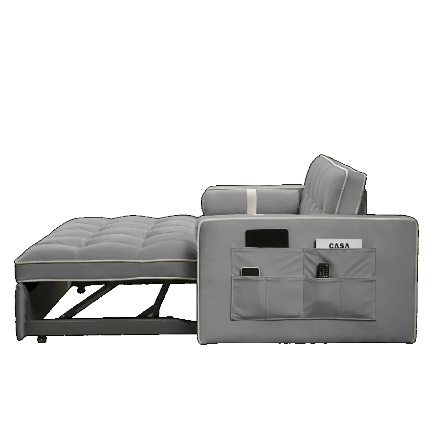 Modern 55.5" Pull Out Sleep Sofa Bed 2 Seater Loveseats Sofa Couch with side pockets Adjsutable Backrest and Lumbar Pillows for