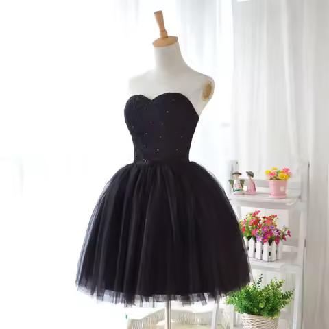 New black sleeveless short lady girl brdiesmaid party prom evening performance dress singing dancer gown