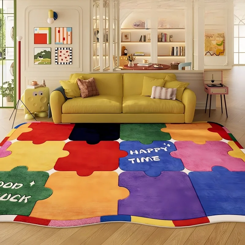 VIKAMA Living Room Carpet Dopamine Color Puzzle Anti Slip Floor Mat Bedroom Bedside Carpet Large Area Home Decoration