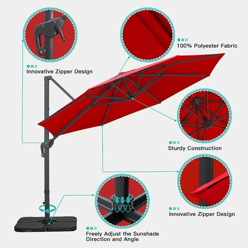 Cantilever Patio Umbrella Round Deluxe Offset Umbrella 360°Rotation & Integrated Tilting System Heavy Duty Patio Hanging