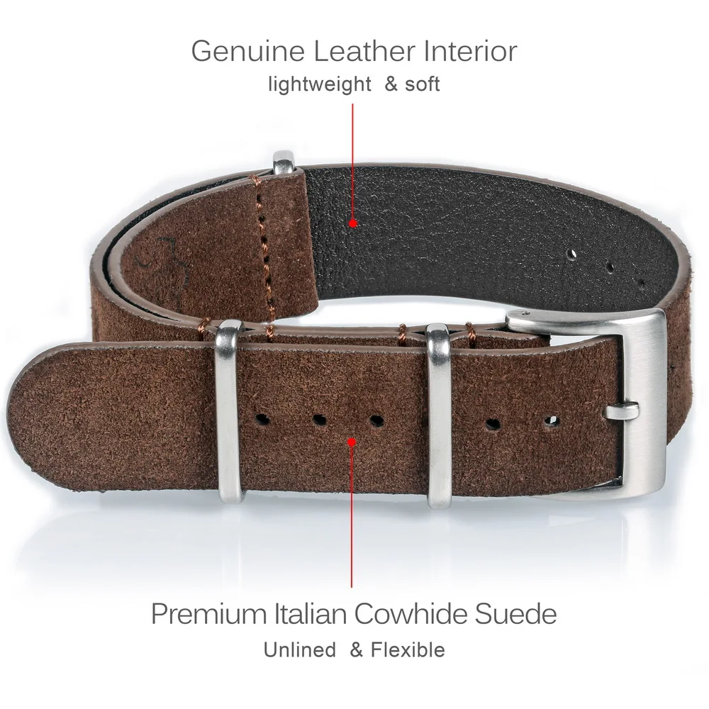 HEMSUT Genuine Leather Watch Band Suede One Piece Style Military Wrist Strap Vintage 18 20 22mm Replacement Wrap for Men Women