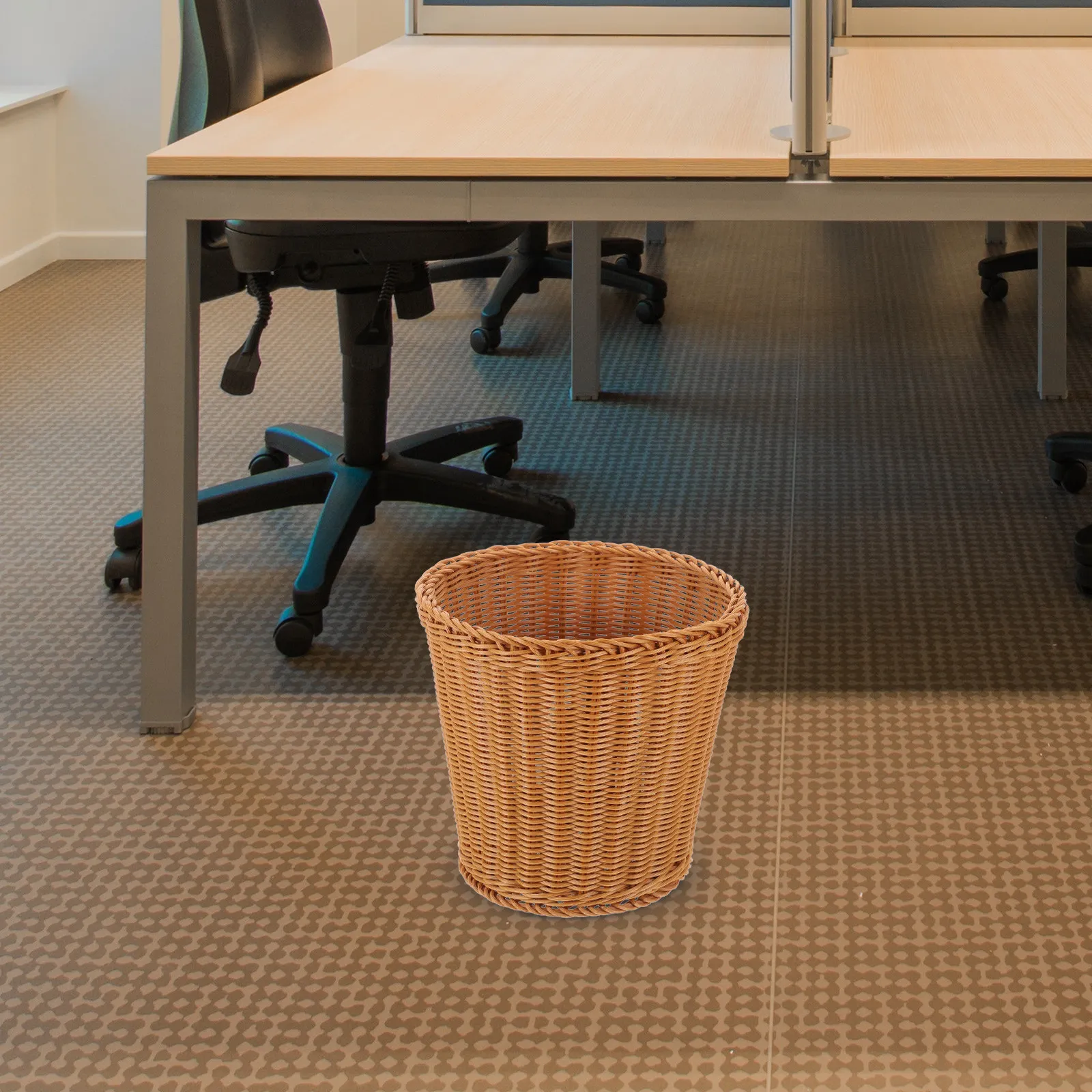

Woven Trash Basket Compact Imitation Rattan Storage Bin Home Office Decorative Waste Can Natural Rustic Style Sundries Organizer