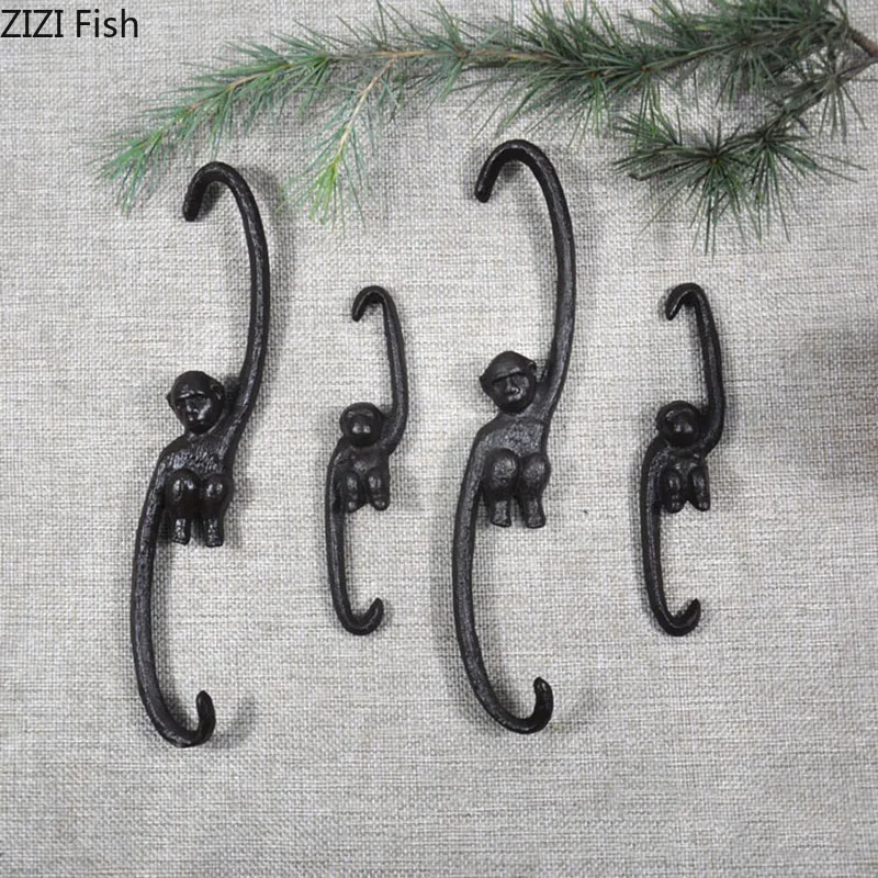 Vintage Monkey S Shape Hook Hanging Shelf Wall Hanging Cast Iron Decorative Hook Monkey Coat Rack Pastoral Outdoor Decoration