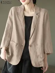 2024 ZANZEA autunno donna Blazer moda risvolto collo manica lunga cappotti sottili Casual giacche di cotone solido abiti da lavoro Vintage Outwear