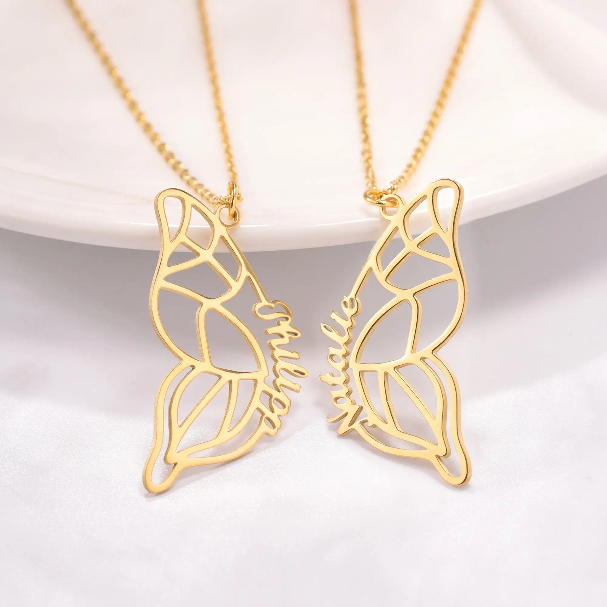 

Stainless Steel Two Butterfly Necklace Personalized Butterfly Wings Necklace Best Friends Necklace Set Custom BFF Necklace