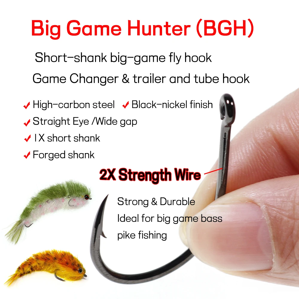 20PCS Saltwater Big Streamer Fly Hook Short-shank 2X Strength Wide Gap Fishing Hook for Tying Finesse Game Changer Trailer Tube