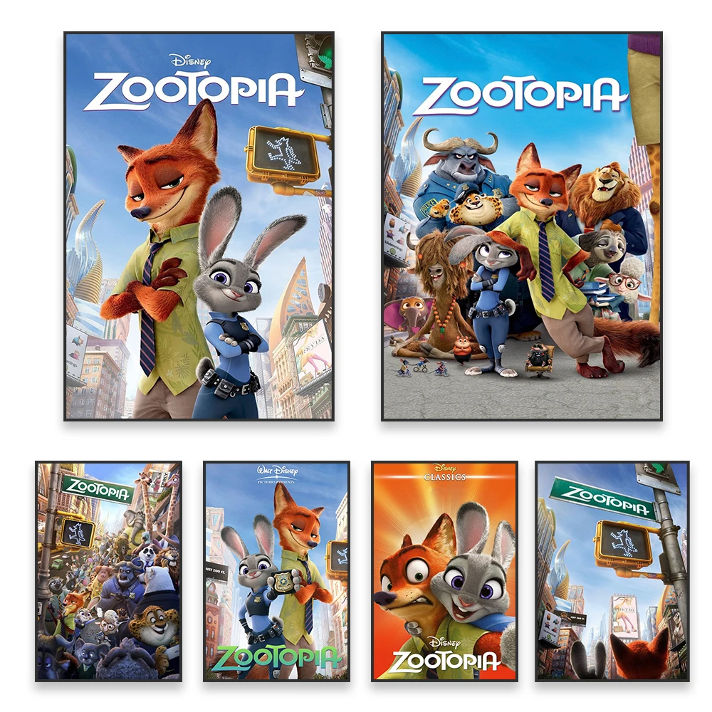 Modern Disney Movie Zootopia Poster Zootopia 2016 Art Prints Funny Animal Cartoon Film Wall Art Canvas Painting Bedroom Decor